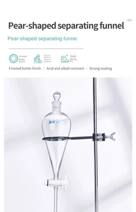 रासायनिक उपयोग के लिए ज़ियांगबो पॉलीटेट्राफ्लुओरोएथिलीन ग्लास लैबोरेटोरियल प्लग नाशपाती के आकार का सेपरेटरी फ़नल